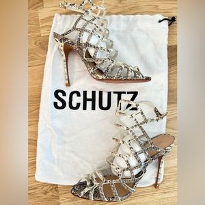 Schutz Juliana Caged Pearl Snake High Heel Sandals